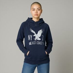 American Eagle Outfitters Navy Blue Hoodie with Eagle Graphic with pockets L